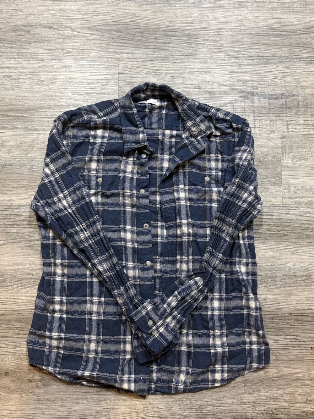Navy and White Plaid Button-Down Flannel